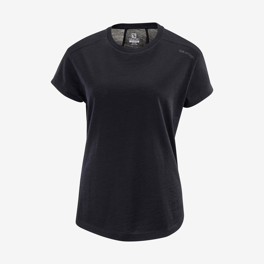 Salomon Israel OUTLIFE MERINO SS W - Womens T shirts - Black (VGFH-61025)